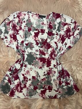 Plus Size Classic Editions Women's White Floral-Print Short Sleeve Blouse
